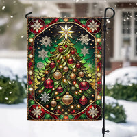 Double-Sided Snowflake Ornament Lawn Flag, Stained Glass Christmas Tree Garden Flag, Festive Holiday Yard Decor, Winter Porch Banner