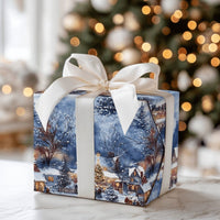 Watercolor Winter Town Gift Wrap, Snowy Village Christmas Wrapping Paper, Illuminated House Holiday Wrapping Paper, Comfy Festive Gift Wrap