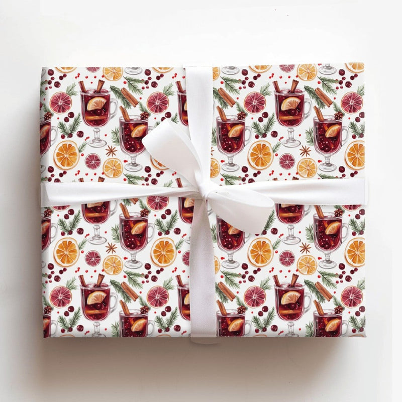 Watercolor Holiday Drink Gift Wrap, Mulled Wine Christmas Wrapping Paper, Festive Winter Wrapping Paper, Comfy Xmas Beverage Gift Wrap Roll