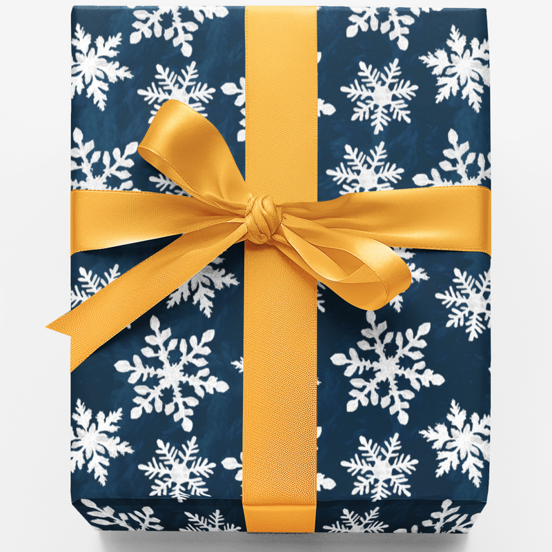 Winter Holiday Gift Wrap Roll, Navy Blue Snowflake Wrapping Paper, Elegant Snowflake Present Paper, Festive Christmas Wrapping Paper