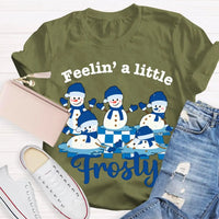 Humorous Christmas Snowman T-Shirt, Feelin a Little Frosty Snowman Shirt, Retro Holiday Graphic Tee, Adorable Winter Snowman Xmas Crew Tee