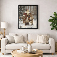 Traditional Christmas Forest Canvas Print, Vintage Santa Claus Canvas Wall Art, Rustic Holiday Santa Canvas, Winter Seasonal Wall Decor Present