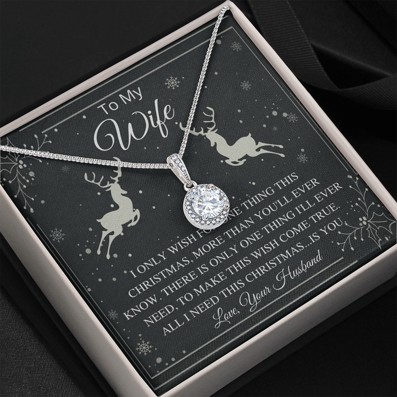 Christmas Message Keepsake Pendant, Wife Eternal Hope Necklace, White Gold Stainless Steel, Romantic Holiday Jewelry Present for Wife