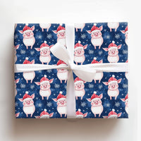 Santa Hat Piggy Holiday Gift Wrap, Adorable Christmas Pig Wrapping Paper, Whimsical Animal Present Wrap, Navy Winter Packaging Paper