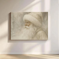 Neutral Snowy Forest Portrait Canvas Print, Vintage Santa Claus Canvas Wall Art, Retro Santa Canvas Art, Elegant Christmas Holiday Present
