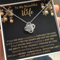 Christmas Message Card Jewelry, Love Knot Necklace for Wife, 14k White Gold Over Stainless Steel Pendant, Romantic Holiday Present for Her
