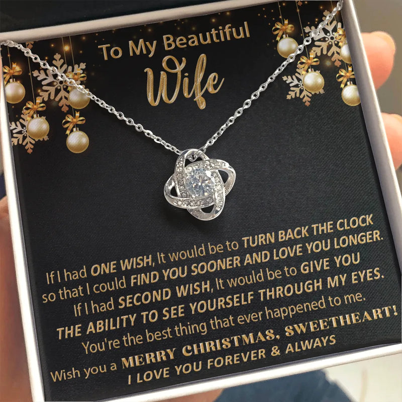 Christmas Message Card Jewelry, Love Knot Necklace for Wife, 14k White Gold Over Stainless Steel Pendant, Romantic Holiday Present for Her