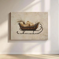 Vintage Winter Gift Box Print, Rustic Christmas Sleigh Digital Download, Holiday Farmhouse Poster, Festive Printable Wall Decor