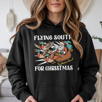 Santa Duck Hunting Hoodie, Flying South for Christmas Hoodie, Humorous Hunter Xmas Pullover Hoodie, Winter Outdoor Sweatshirt, Hunter Present