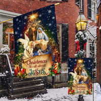 Christmas Nativity Holiday Yard Flag, It is All About Jesus Garden Flag, Double Sided Christian Faith Flag, Winter Lawn Religious Decor