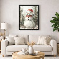 Christmas Winter Forest Canvas Print, Watercolor Snowman Canvas Wall Art, Festive Holiday Snowman Canvas Art, Seasonal Home Decor Present