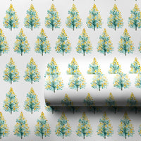 Yellow Christmas Tree Wrapping Paper, Watercolor Teal Tree Wrapping Paper, Modern Holiday Wrapping Paper, Festive Winter Gift Wrap Roll