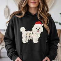 Santa Hat Puppy Graphic Hooded Sweatshirt, Maltese Dog Christmas Hoodie, Adorable Dog Lover Holiday Pullover, Festive Dog Mom Hoodie Sweater