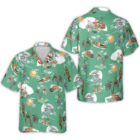 Tropical Christmas Reindeer Shirt, Surfing Santa Hawaiian Shirt, Humorous Holiday Beach Button Up Shirt, Xmas Party Vacation Shirt for Men