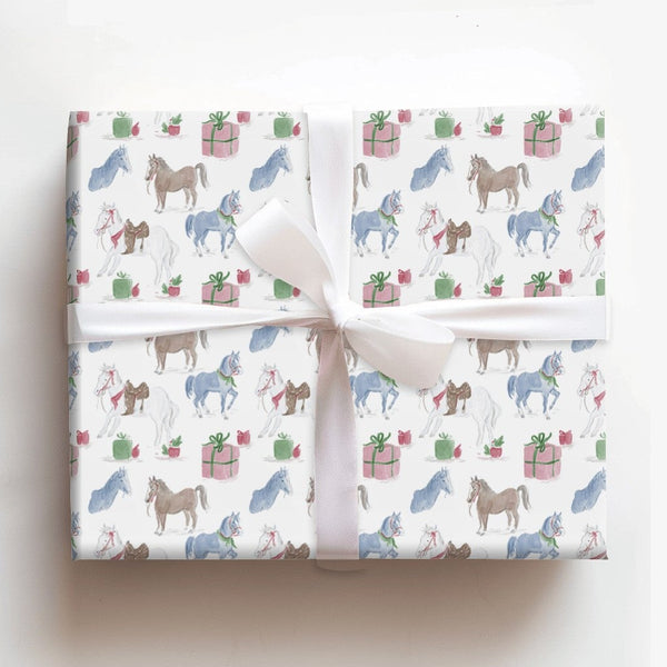 Equestrian Holiday Gift Wrap, Christmas Horse Wrapping Paper, Watercolor Pony Wrapping Paper, Festive Horse Lover Gift Wrap R
