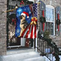 Santa Hat Dog Xmas Flag, German Shepherd Christmas Garden Flag, Winter Holiday Yard Flag, Double Sided Pet Lawn Flag