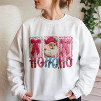 Faux Yarn Crochet Effect Crewneck, Santa Claus Christmas Sweatshirt, Retro Holiday Graphic Sweater, Comfy Winter Xmas Apparel for Her