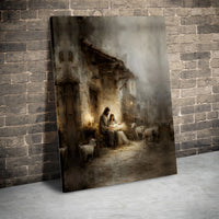 Rustic Holy Family Oil Painting Canvas Print, Nativity Scene Canvas Wall Art, Religious Christmas Wall Decor, Christian Holiday Home Present