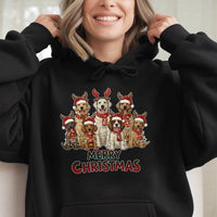 Reindeer Dog Lover Hooded Sweatshirt, Merry Christmas Dogs Hoodie, Festive Puppy Holiday Pullover, Adorable Xmas Dog Mom Winter Present