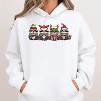 Adorable Holiday Wildlife Raccoon Hoodie, Christmas Raccoon Hoodie, Animal Lover Xmas Hooded Sweatshirt, Festive Winter Raccoon Pullover