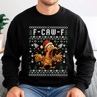 Screaming Chicken Holiday Sweatshirt, F-Caw-F Ugly Christmas Sweatshirt, Humorous Bird Humor Xmas Sweatshirt, Ugly Xmas Party Crewneck