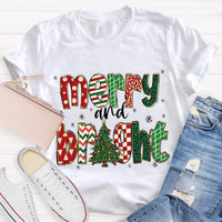 Retro Holiday Graphic Tee, Merry and Bright Christmas Tree Teacher T-Shirt, Festive Teacher Shirt, Xmas Educator Present Top