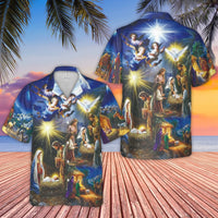 Religious Christmas Aloha Shirt, Nativity Scene Hawaiian Shirt, Birth of Jesus Button Up Shirt, Christian Holiday Beach Shirt, Faith Present