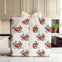 Watercolor Pine Tree Christmas Wrapping Paper, Black Santa Sleigh Wrapping Paper, Inclusive Holiday Gift Wrap, Festive Xmas Wrapping Paper