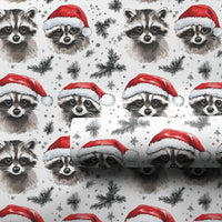Santa Hat Raccoon Gift Wrap, Christmas Raccoon Wrapping Paper, Woodland Animal Holiday Wrapping Paper, Adorable Watercolor Xmas Wrapping Paper