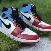 Sneakers, Blue Red Colorway, Patent Leather Footwear, Lace Up Design, Casual Gift for Sneaker Fans