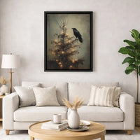 Dark Academia Holiday Canvas Print, Gothic Crow Christmas Tree Canvas, Spooky Raven Winter Wall Art, Moody Gothic Xmas Canvas Wall Decor
