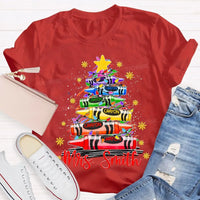 Custom Name Holiday Shirt, Personalized Christmas Tree T-Shirt, Colorful Crayon Snowflake Graphic Tee, Kids Family Christmas Tee