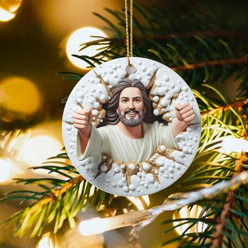 Humorous Faith Jesus Tree Ornament, Thumbs Up Jesus Christmas Ornament, Christian Ceramic Holiday Ornament, Church Friend Keepsake Present