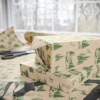 Deer Pine Tree Gift Wrap, Rustic Woodland Wrapping Paper, Forest Animal Christmas Present Paper, Nature Winter Wrapping Paper Roll