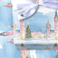 Watercolor Winter Cityscape Gift Wrap, London Big Ben Christmas Wrapping Paper, Festive London Holiday Wrapping Paper, Travel Gift Wrap Roll