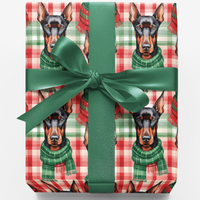 Holiday Plaid Dog Gift Wrap, Doberman Pinscher Wrapping Paper, Christmas Pet Lover Wrapping Paper, Festive Breed Present Paper Roll