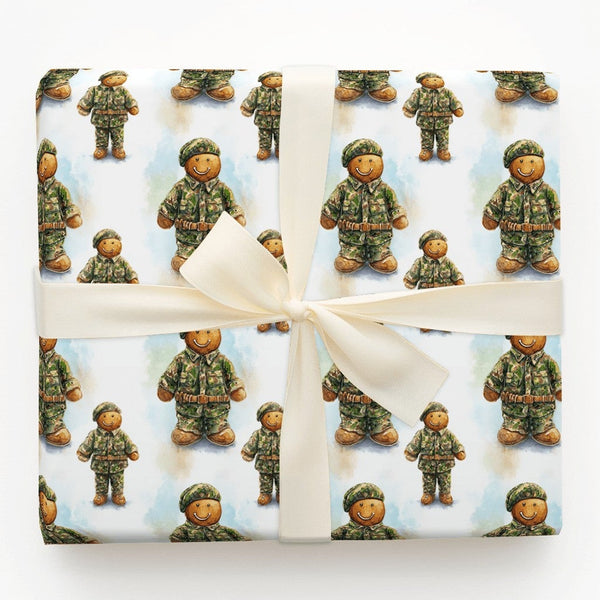 Camouflage Soldier Gift Wrap, Military Gingerbread Man Wrapping Paper, Patriotic Christmas Wrapping Paper, Veteran Holiday Gi