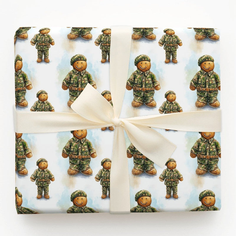 Camouflage Soldier Gift Wrap, Military Gingerbread Man Wrapping Paper, Patriotic Christmas Wrapping Paper, Veteran Holiday Gift Wrap Roll