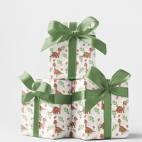 Santa Hat Dino Gift Wrap, Brontosaurus Dinosaur Christmas Wrapping Paper, Adorable Dinosaur Holiday Wrapping Paper, Kids Xmas Gift Wrap Roll