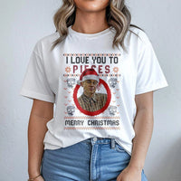 True Crime Ugly Sweater Tee, I Love You to Pieces Christmas T-Shirt, Dark Humor Holiday Graphic T-Shirt, Sarcastic Crime Podcast Fan Tee