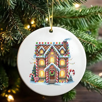 Holiday Home Decor Ornament, Gingerbread House Christmas Ornament, Ceramic Xmas Tree Keepsake Ornament, Festive Family Winter Present