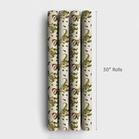 Christmas Dino Gift Wrap, Santa Hat T-Rex Dinosaur Wrapping Paper, Adorable Holiday Dinosaur Wrapping Paper, Kids Festive Gift Wrapping Paper