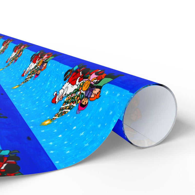 Cartoon Family Holiday Gift Wrap, Christmas Tree Comet Wrapping Paper, Festive Xmas Wrapping Paper Roll, Winter Holiday Present Wrap