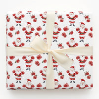 Pom Pom Santa Christmas Gift Wrap, Cheerleader Santa Wrapping Paper, Watercolor Whimsical Present Paper, Humorous Holiday Gift Wrapping Paper