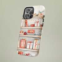 Comfy Holiday iPhone Tough Case, Christmas Bookshelf Phone Case, Watercolor Books and Presents Phone Cover, Christmas Book Lover Phone Case