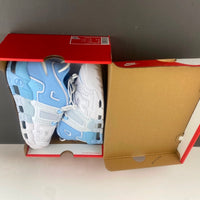 High Top Sneakers, White Blue Colorway, Strap Design, Casual Gift for Sneaker Fans