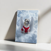 Pug with Wings on Clouds Canvas Print, Angel Pug Christmas Canvas Wall Art, Holiday Dog Canvas Painting, Festive Pet Lover Present