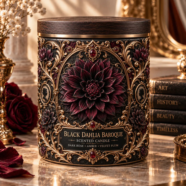Black Dahlia Baroque - Ornate Gothic Label Scented Candle - main