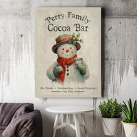 Vintage Snowman Canvas Print, Personalized Cocoa Bar Canvas Wall Art, Custom Hot Chocolate Canvas Sign, Christmas Kitchen Canvas Decor