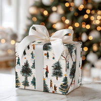 Winter Village Landscape Gift Wrap, Christmas Tree Farm Wrapping Paper, Painterly Holiday Wrapping Paper, Festive Market Gift Wrap Roll
